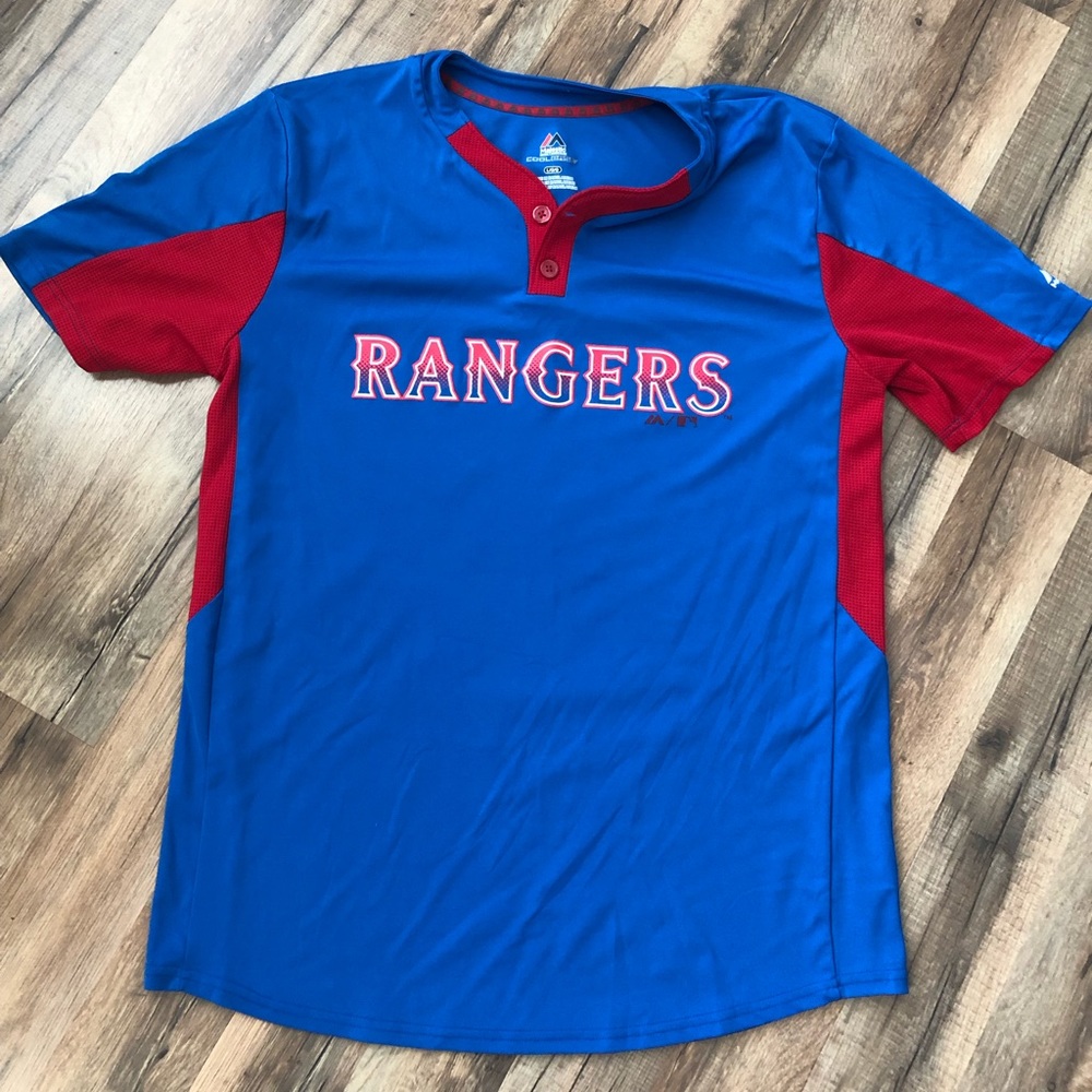 Majestic Texas Rangers COOLBASE warm up jersey World Series champs!